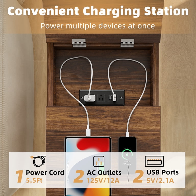 Biemlerfn 3-Drawer Side Table with Charging Station, Brown photo 4