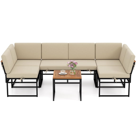 Gymax Set Of 6 Outdoor Sectional Sofa Set Metal Conversation Set w/ Bungee Rope Seat