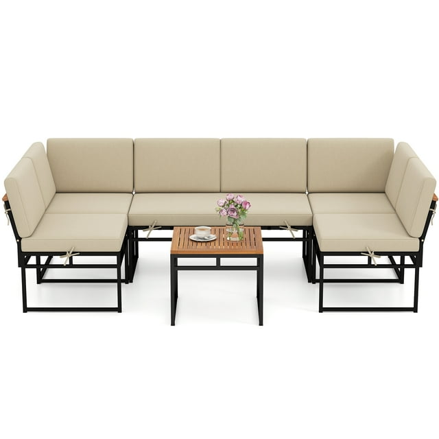 Gymax Set Of 6 Outdoor Sectional Sofa Set Metal Conversation Set w/ Bungee Rope Seat