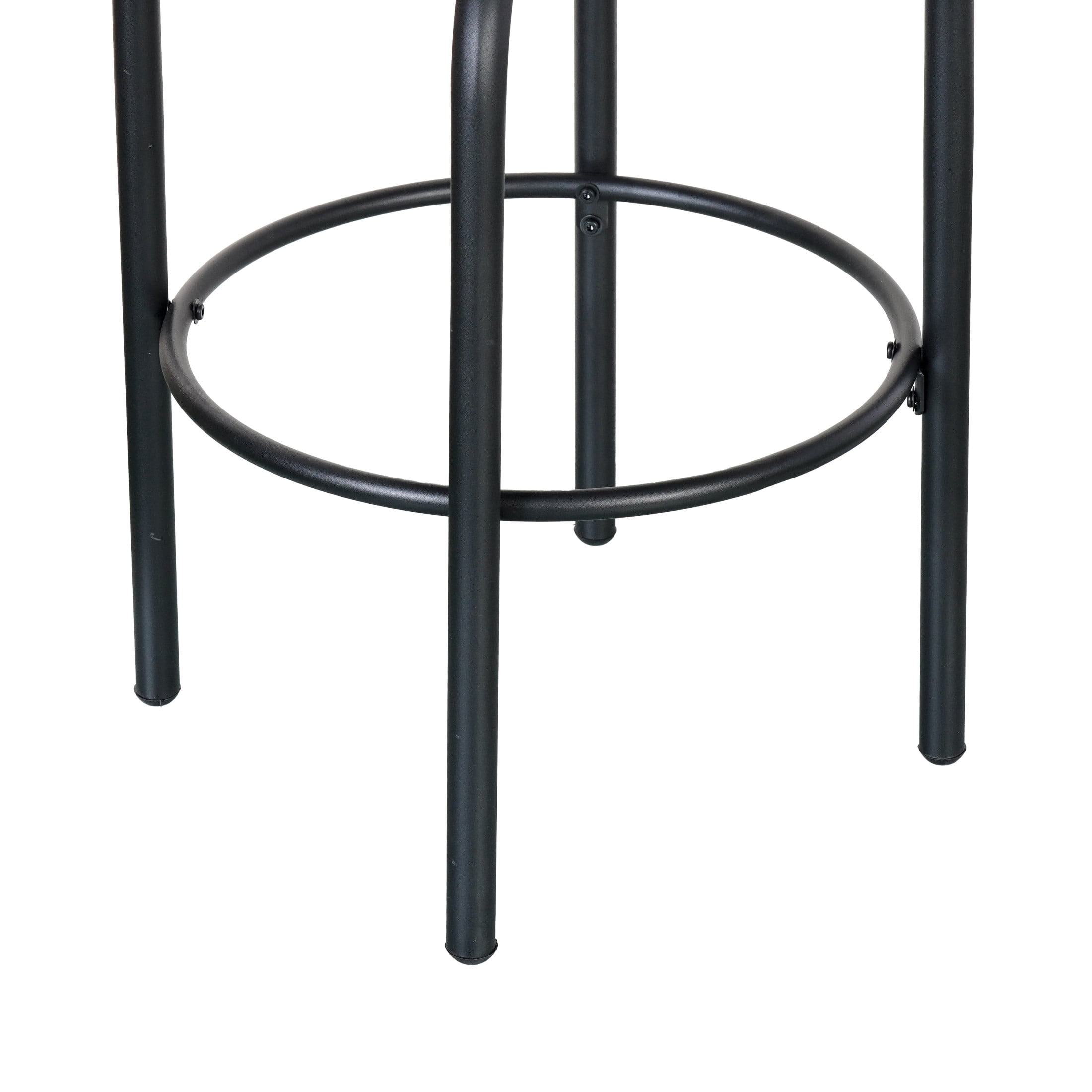 Lyric Modern 29" Outdoor Patio Bar Stools, Bar Chairs with Wood Grain Finish Frame with Hand-Woven PE Rattan Rope, Removable Cushions, Black+Gray, Set of 2