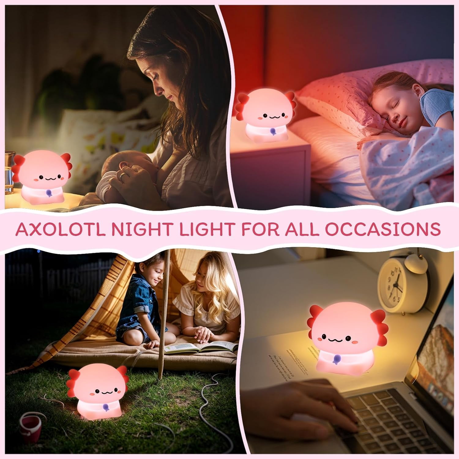 Night Light for Kids - 3-Level Dimmable Silicone Lamp, USB-C Rechargeable Nursery Light with Auto-Off Timer for Bedroom & Breastfeeding