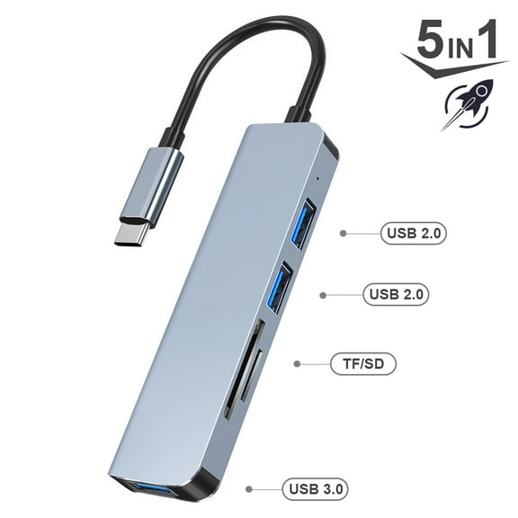 USB C Hub 5 in 1 Type C Adapter with 3-Ports USB 3.0 Dongle and SD/TF Card Reader