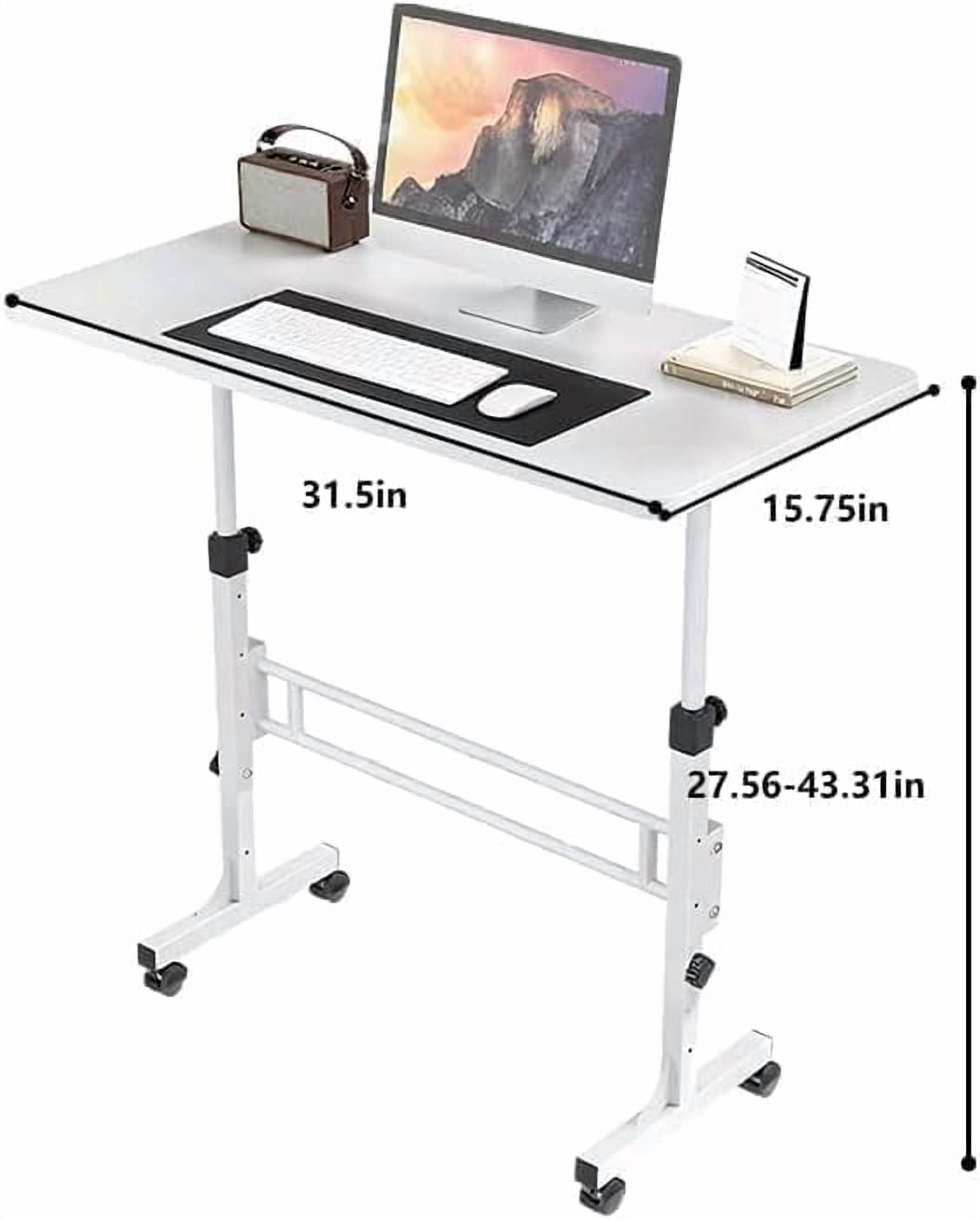 Adjustable Height Rolling Standing Desk with Lockable Wheels,Compact Laptop Desk for Home Office, Dorm, or Bedroom - 15.75" x31.5” - White