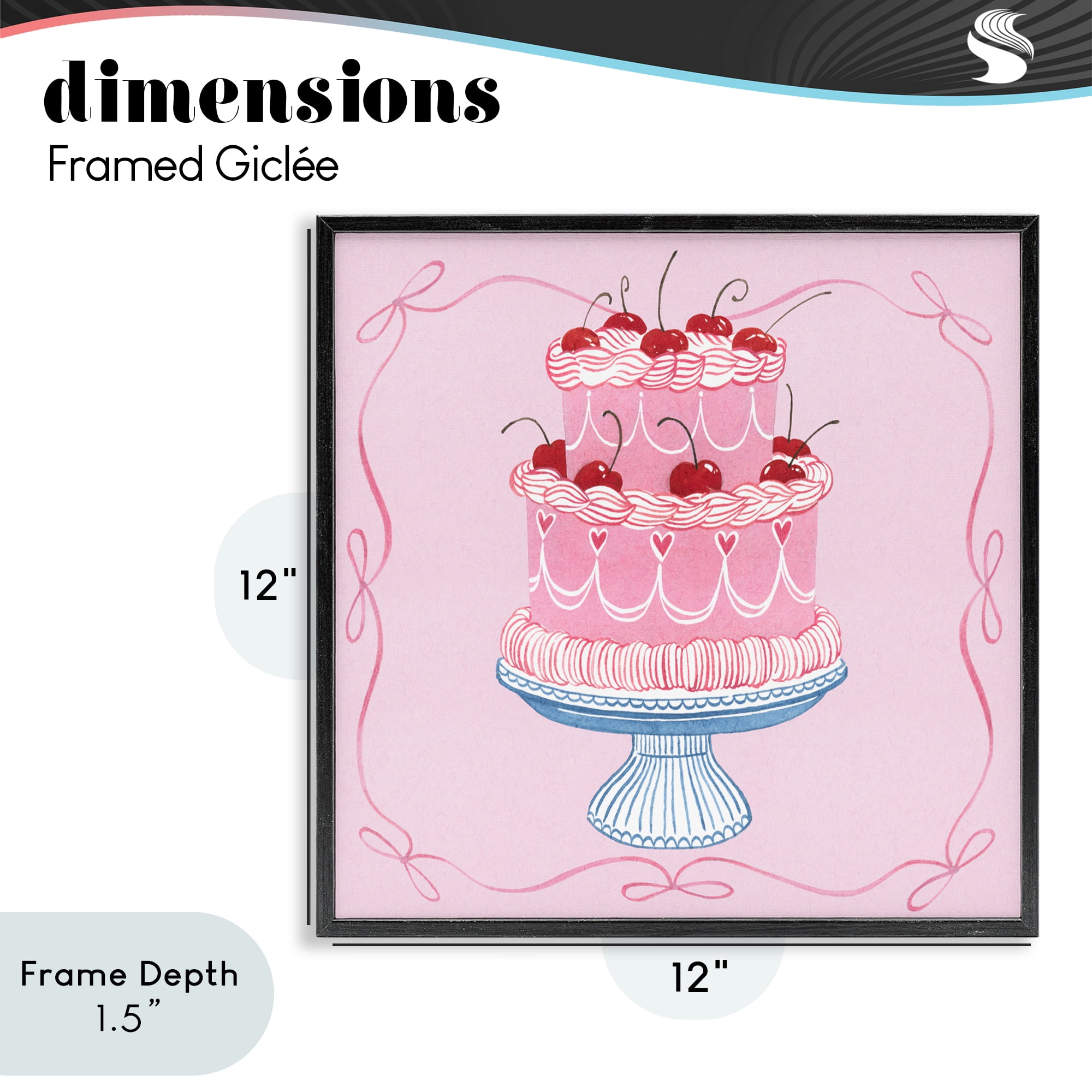 Stupell Industries Romantic Pink Cherry Cake Black Framed Giclee Art, design by Grace Popp