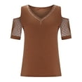 thumbnail image 4 of USSUMA Womens Tops Dressy Casual Summer Summer Women Cold Shoulder T-Shirts Casual Hot Drilling Tops Net Yarn Short Sleeve V Neck Loose Fit Tunic Tee Blouses, 4 of 5