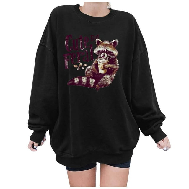 WEAIXIMIUNG Custom Sweatshirts Design Your Own Ladies' Adorable Print Round Neck Drop Shoulder Sleeve Casual Sweatshirt Hoodie