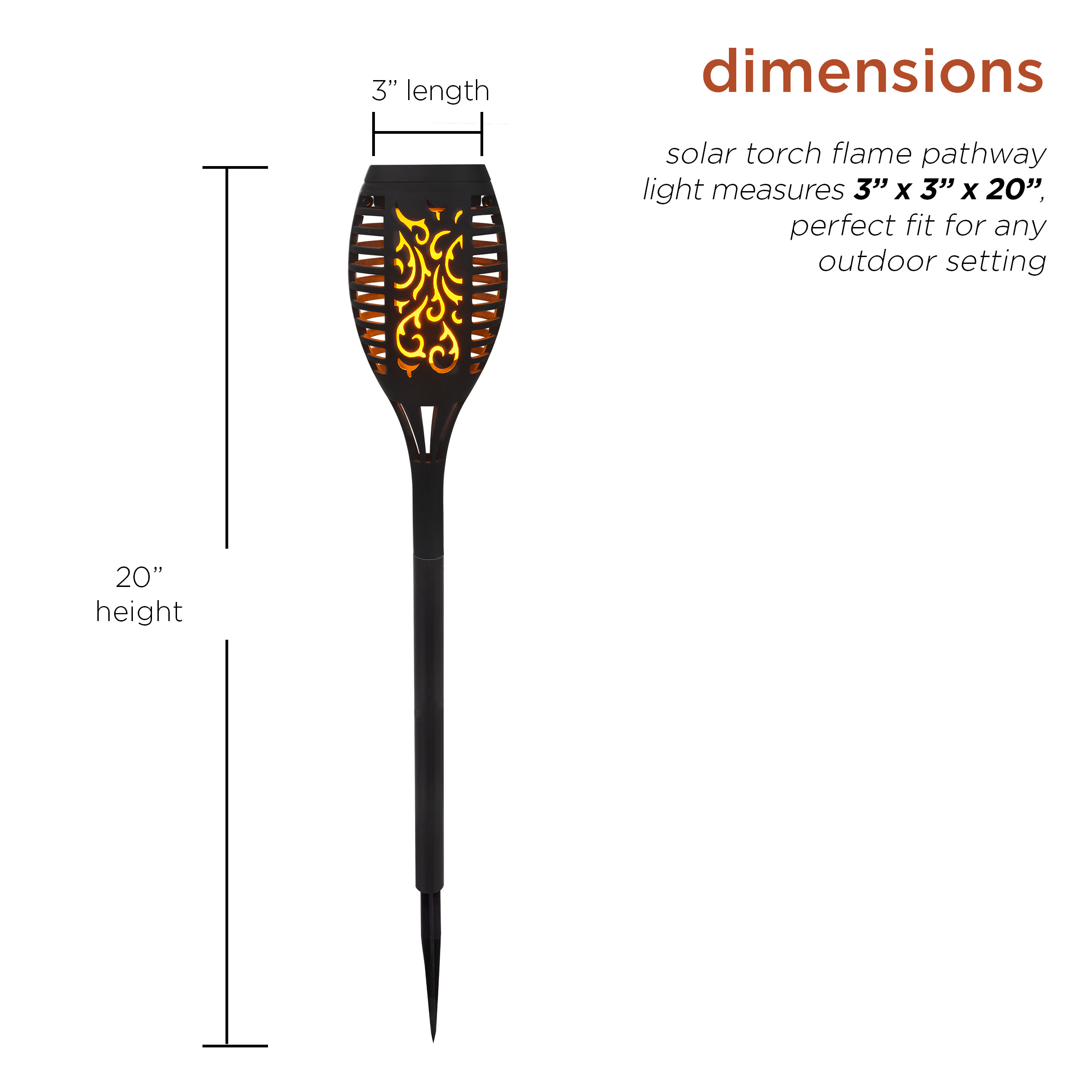Alpine Corporation 20" Outdoor Solar Torch Flame LED Light Pathway Stake, Black (Set of 6)