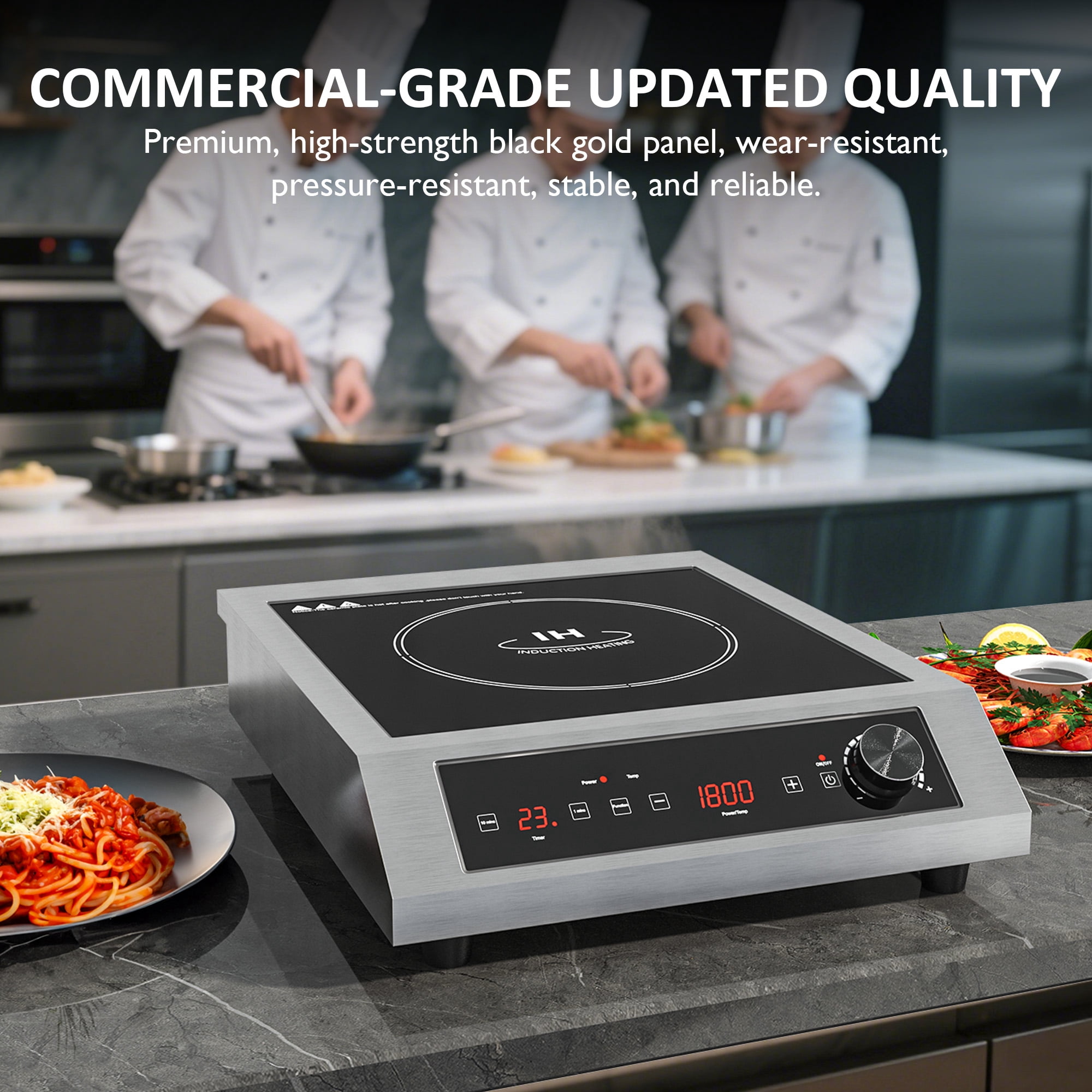 Sunvivi 1800W Portable Induction Cooktop, Commercial-Grade Electric Countertop Burner with Timer, Induction Hot Plate with LED Screen, 10 Power(100W-1800W), 14 Temp Setting(140°F-536°F),Black