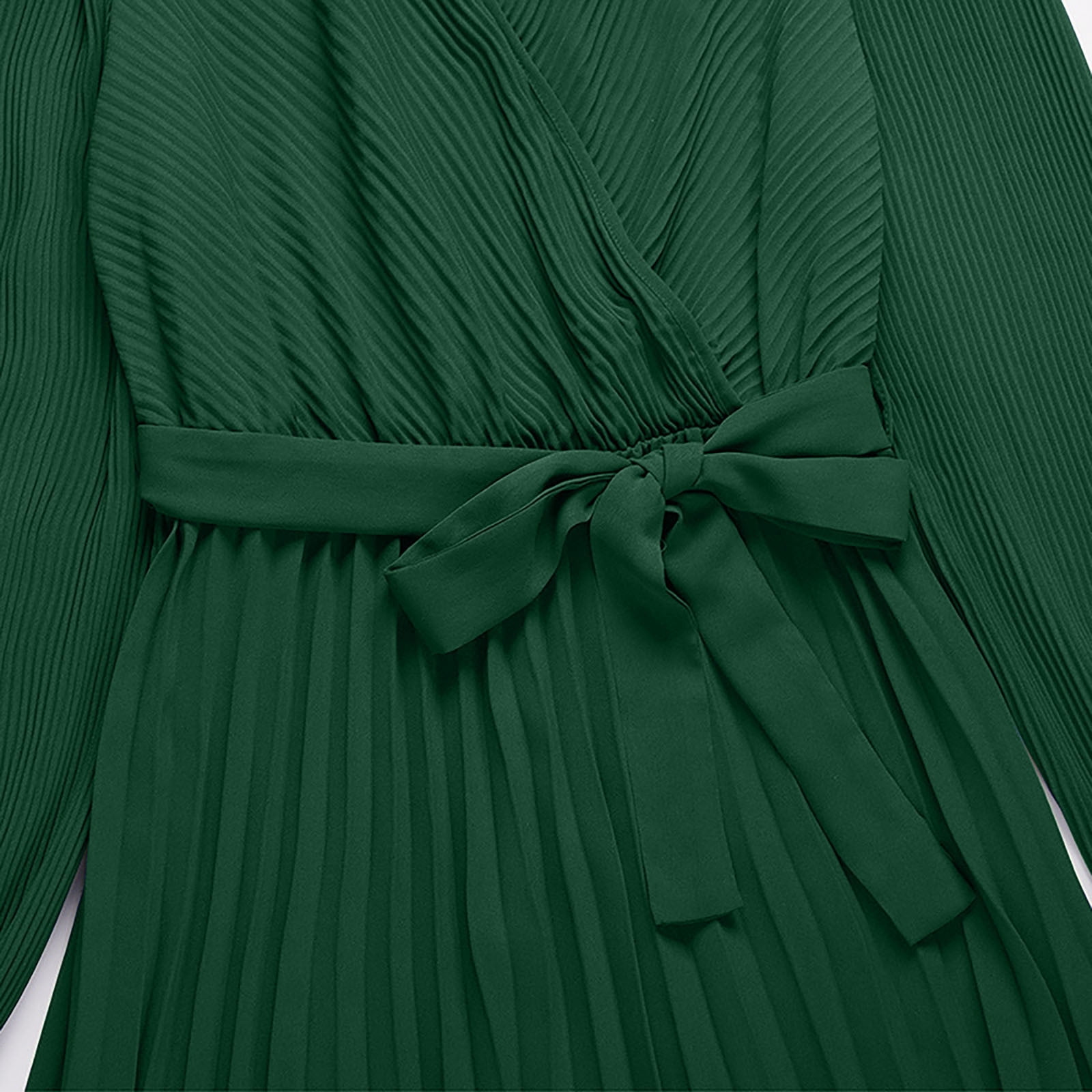 Women's V Neck Pleated A-line Dress 2024 Fall Long Sleeve Casual Swing Maxi Long Dresses for Party Wedding Guest