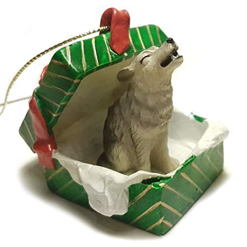 Conversation Concepts Gray Wolf Gift Box Christmas Ornament - Delightful!
