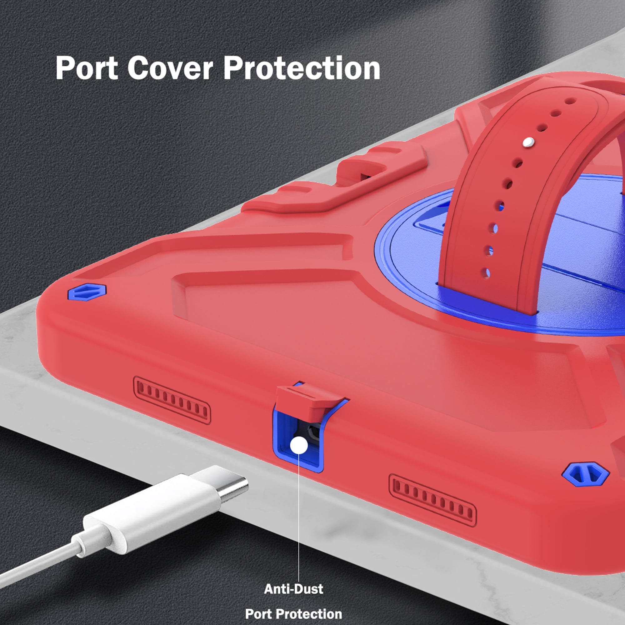 Dteck Kids Case for iPad 10th Generation Case 2022, Military Grade Shockproof Rugged Cover for iPad 10th Gen 10.9 Inch with 360° Swivel Stand - Handle - Shoulder Strap - Pencil Holder,Red Blue