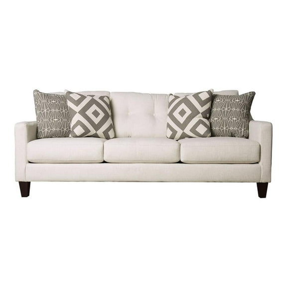 Furniture of America Gauthier Contemporary Fabric Tufted Sofa in Ivory