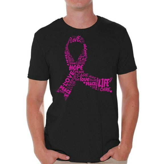 Awkward Styles Cancer Awareness Shirts for Mens Support Clothing Collection Ribbon Breast Cancer Awareness Pink Men Shirts Pink Ribbon T-shirts