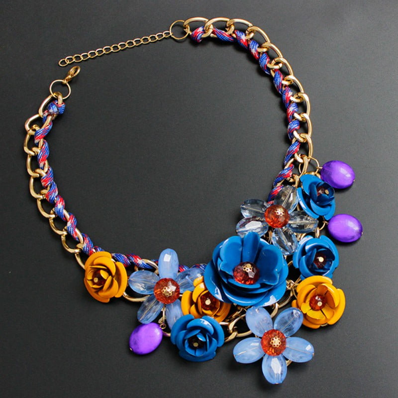 Women Fashion Flower Charm Choker Sweater Chain Statement Bib Chain Necklace 