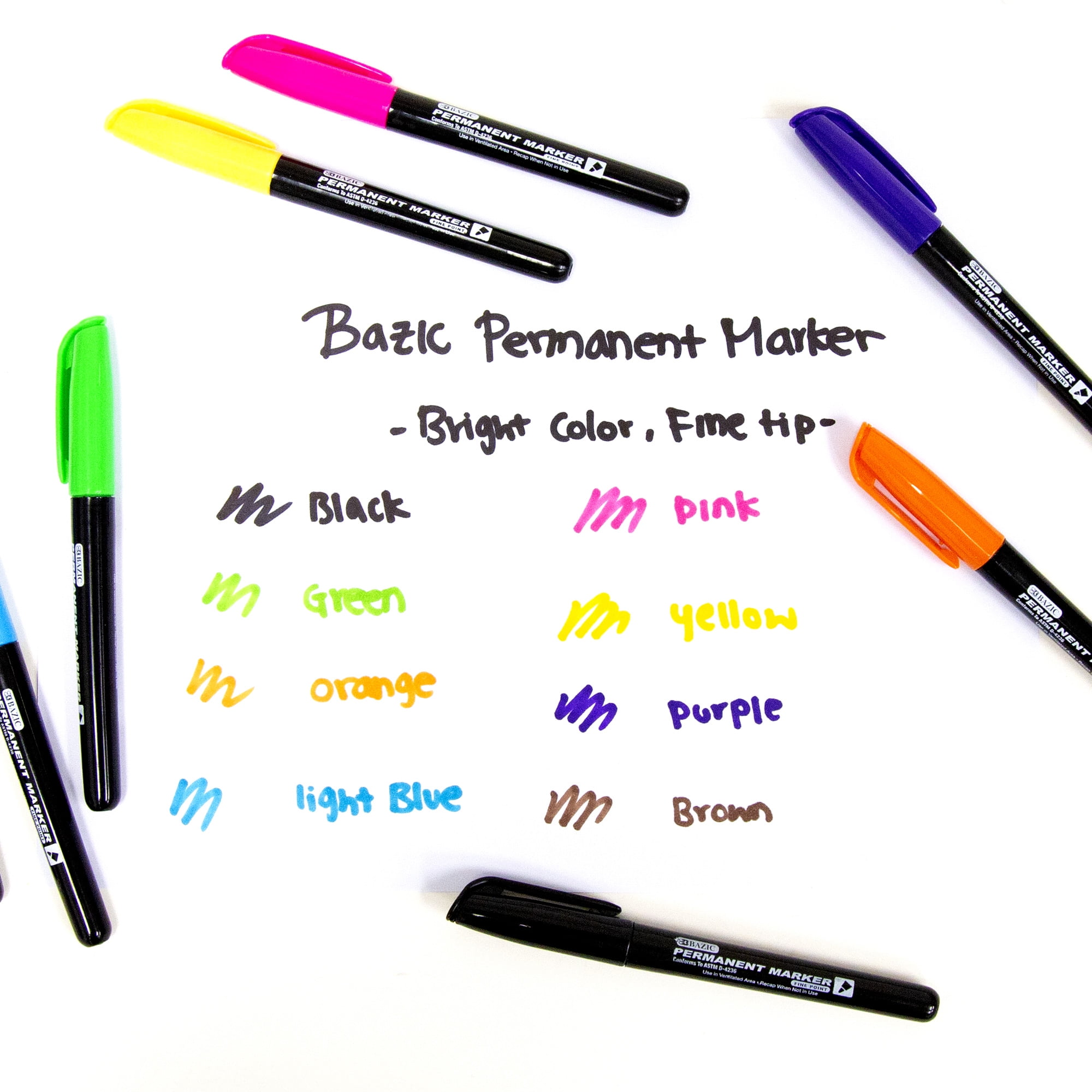 BAZIC Permanent Marker Fine Line Black Markers (8/Pack), 24-Packs