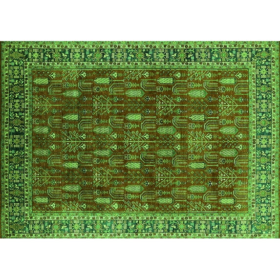 Ahgly Company Indoor Rectangle Oriental Green Traditional Area Rugs, 7' x 9'