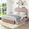 thumbnail image 2 of VECELO Queen Size Bed Frame with Storage Drawers & Charging Ports, Upholstered Platform Bed Frame with Adjustable Headboard, Mattress Foundation with Wooden Slats Support, No Box Spring Needed, Beige, 2 of 8
