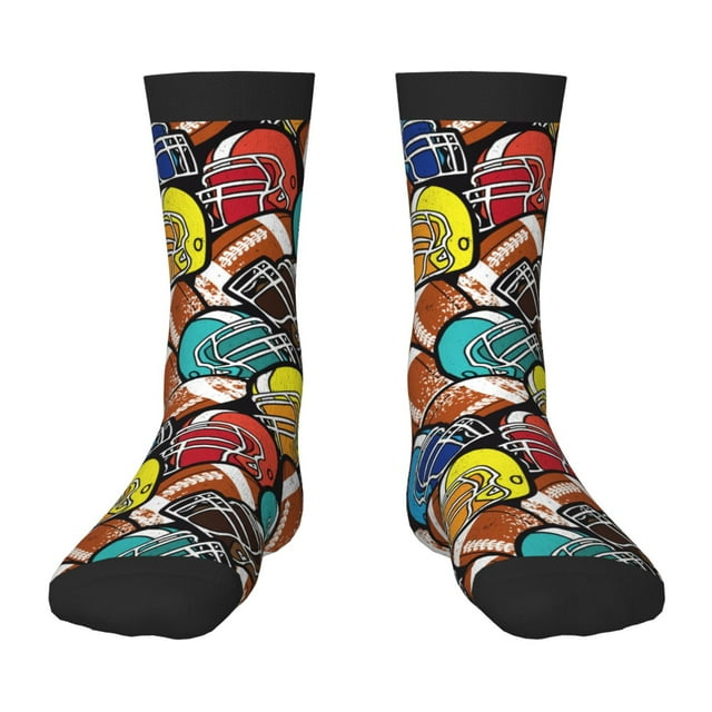Kdxio American Football Print Children's Socks for Daily Wear and Sports Use Colorblock Mid-Calf Design Breathable Material
