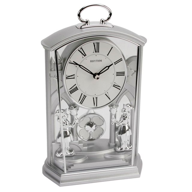 Rhythm Horloge de Manteau de Cheminée Transparente avec Poignée Argent