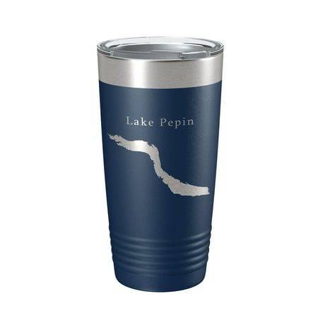 

Lake Pepin Map Tumbler Travel Mug Insulated Laser Engraved Coffee Cup Minnesota Wisconsin 20 oz Navy Blue