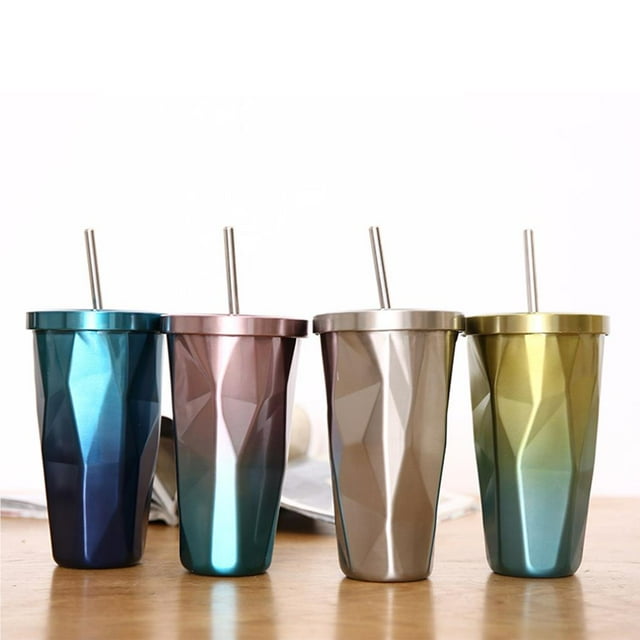 stanreset Gradient Stainless Steel Cups With Straws Drinking Tumblers Travel Portable Straws Cups No.1