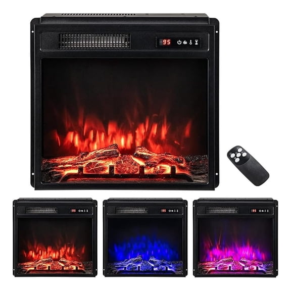 18-inch Electric Fireplace Insert, 750W/1500W Fireplace Heater with Control, Adjustable Flame Colors and Brightness, 9H Timer, Overheat Protection