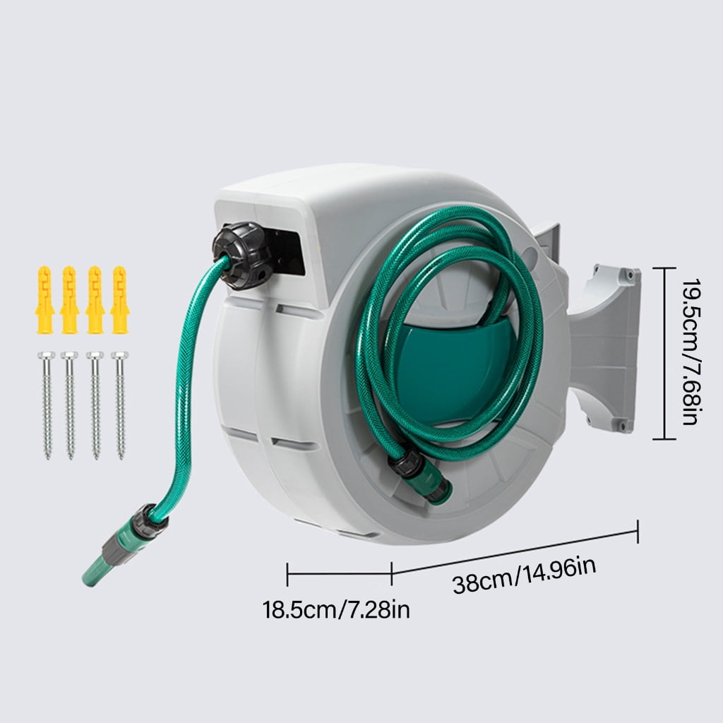 Automatic Retractable Garden Hose Reel, Wall-Mount 180° Swivel for Car Washing