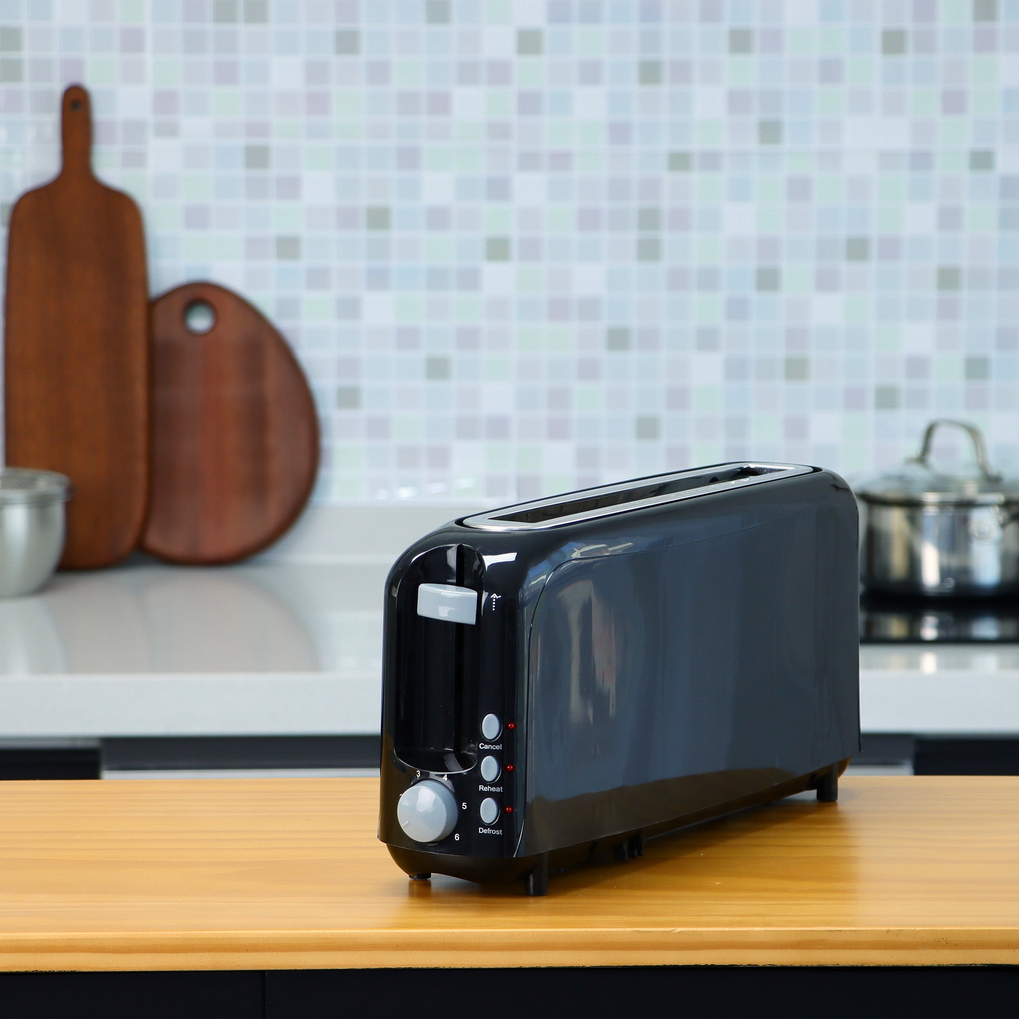 2-Slice Slim Toaster - 10" Long Slot for Bagels & Artisan Bread, 6 Shade Settings, Cancel/Reheat/Defrost, Removable Crumb Tray, Auto Shut-Off,Black