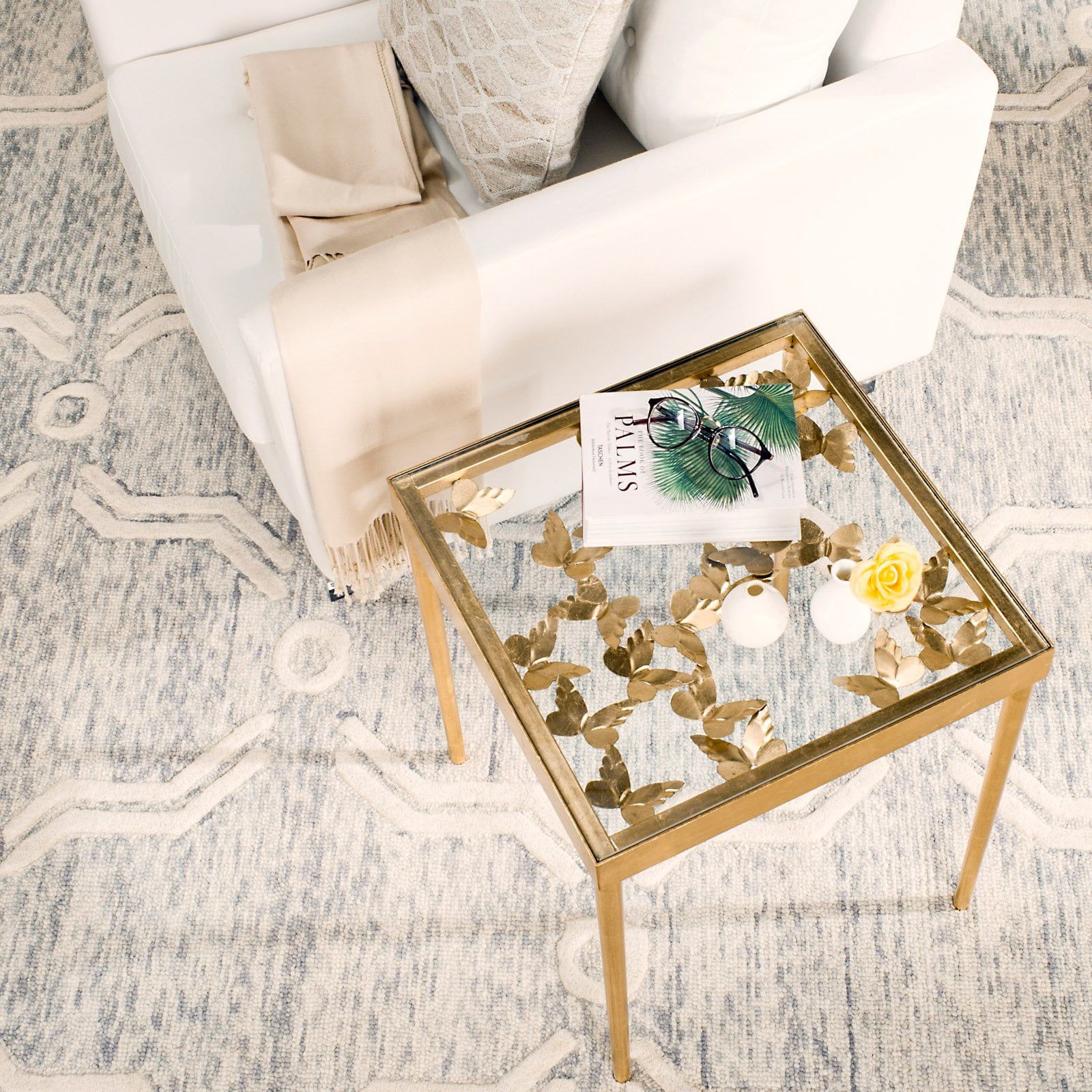 Safavieh Rosalie Butterfly Side Table, Antique Gold Leaf