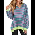 thumbnail image 1 of Sudaderas Oversize para Mujer, Camisetas de Larga con Cuello en V, Jersey Holgado, Atuendo de Otoño 2025. Rayas Rojas Rosas S, 1 of 8