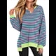 thumbnail image 1 of Sudaderas Oversize para Mujer, Camisetas de Larga con Cuello en V, Jersey Holgado, Atuendo de Otoño 2025. Rayas Rojas Rosas S, 1 of 8