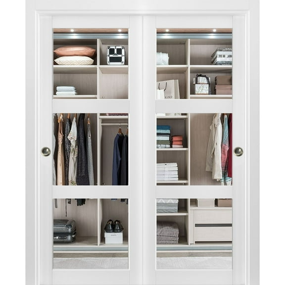 Sliding Closet Clear Glass 3 Lites Bypass Doors | Lucia 2555 Matte White | Sample of Door Color