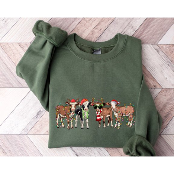 Cow Santa Sweatshirt, Christmas Sweatshirt, Cows Sweatshirt, Christmas Santa Claus Shirt, Christmas Family Shirt, Western Sweatshirt