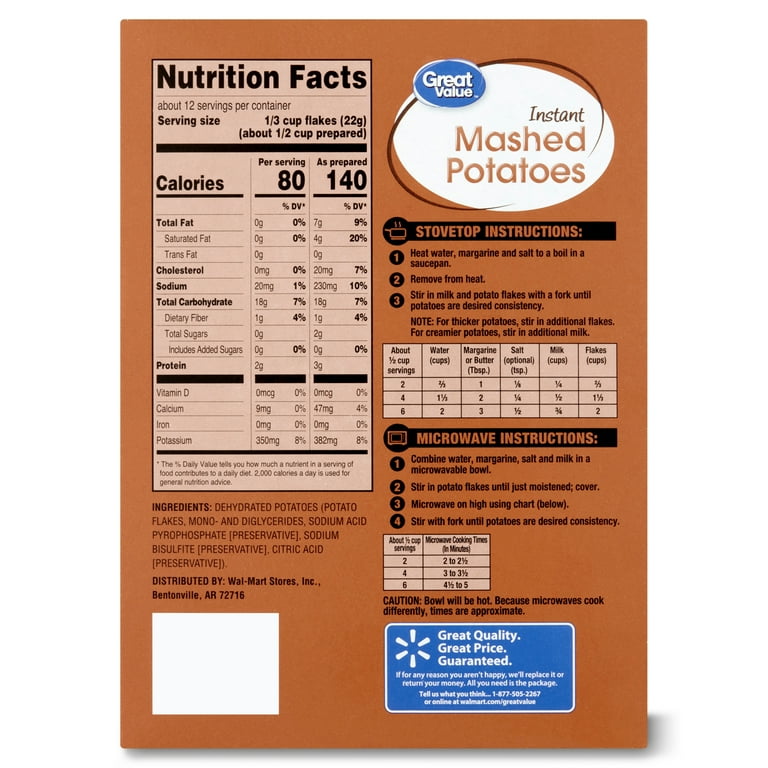Great Value Instant Mashed Potatoes 9 oz