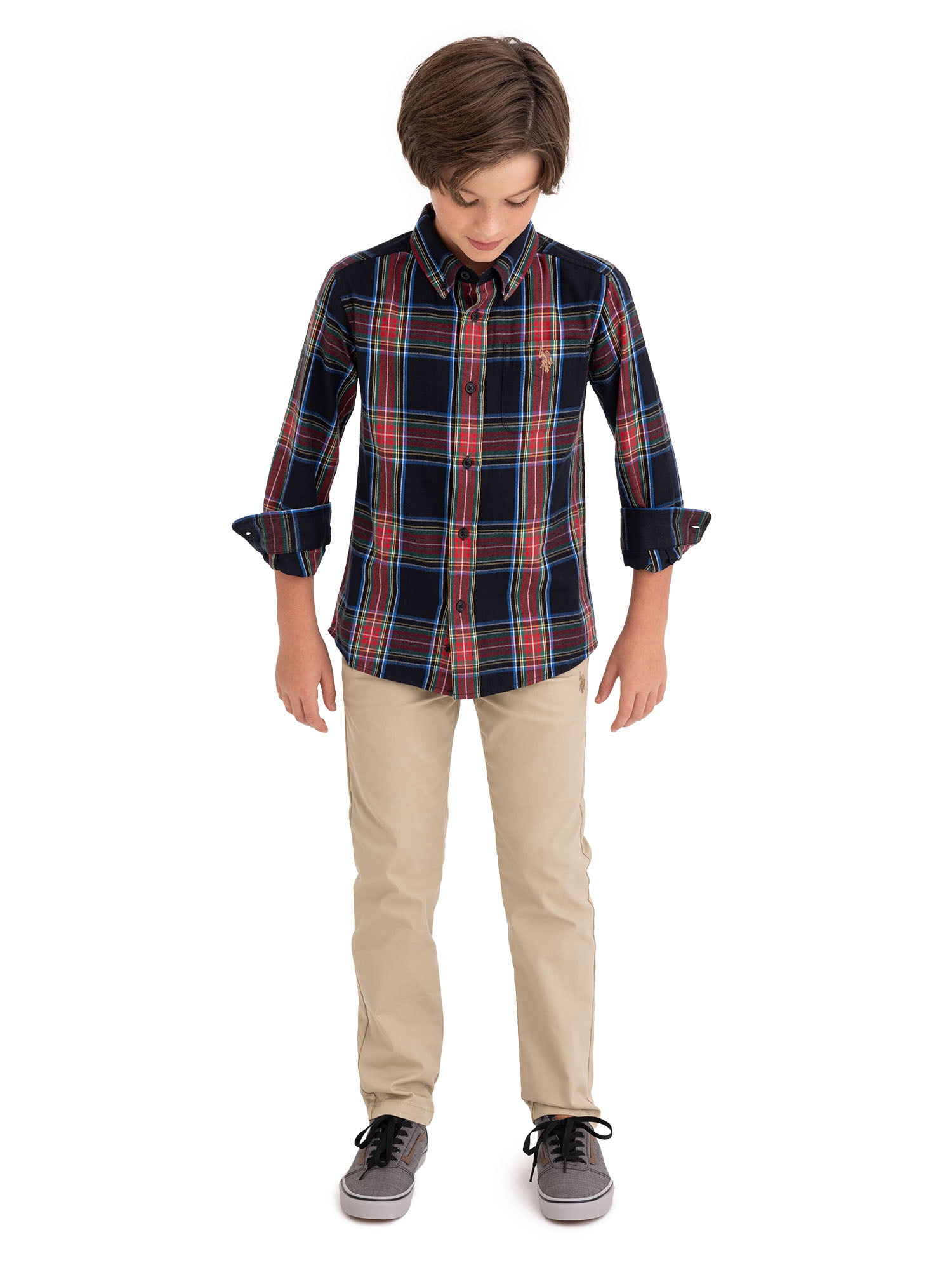 U.S. Polo Assn. Boys Long Sleeve Brushed Twill Shirt, Sizes 4-18