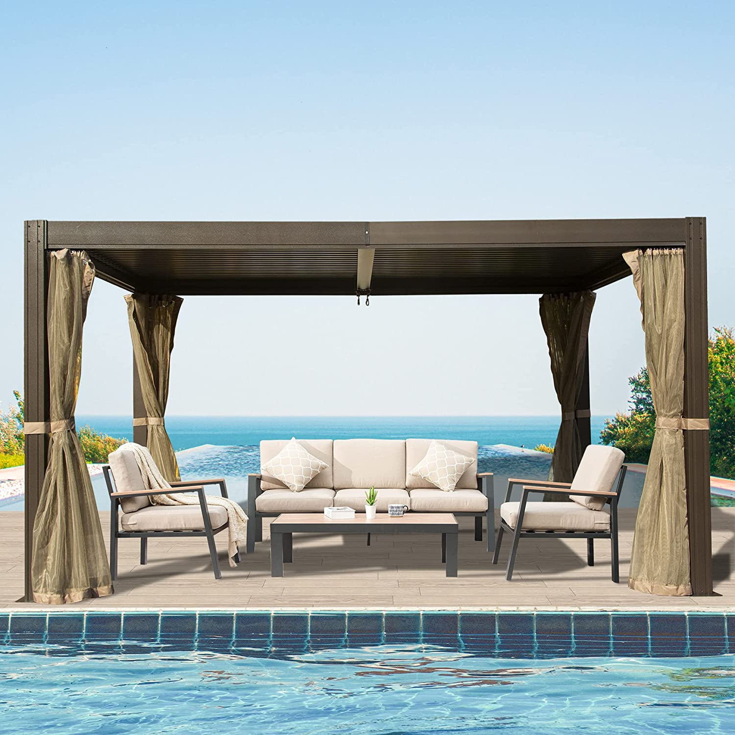 Domi Louvered Pergola, 12x16Ft Outdoor Pergola, Aluminum Pergola with