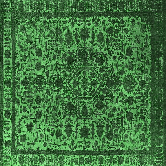 Ahgly Company Indoor Square Oriental Emerald Green Industrial Area Rugs, 7' Square
