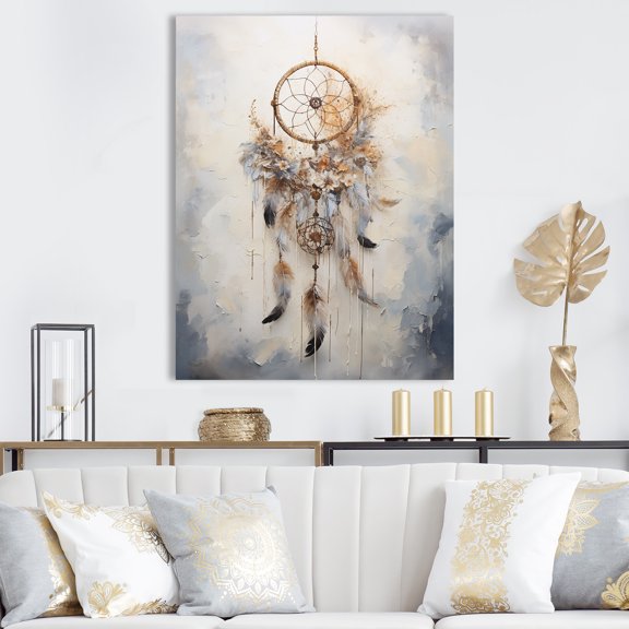 Designart "Blue Dreamcatcher Threads" Dream catcher Canvas Wall Art
