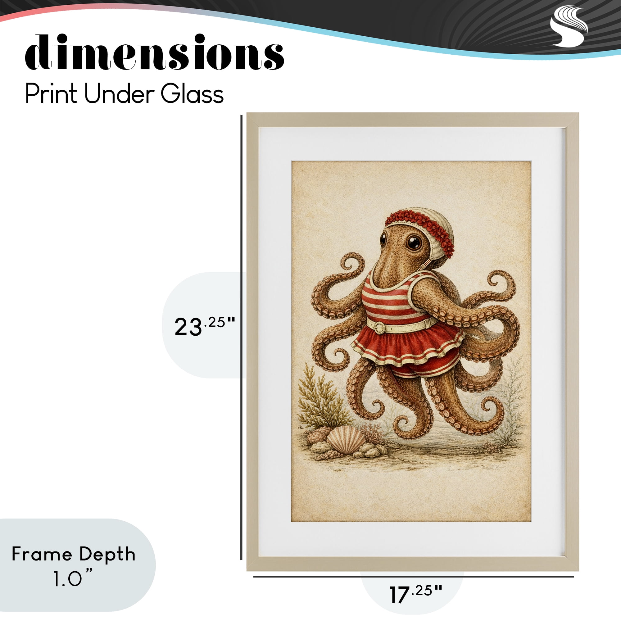 Stupell Industries Octopus of Maritime Bathing Society Birch Framed Print Under Glass, design by Grotto Studios