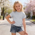 thumbnail image 2 of Tisuna Little Girls Summer T Shirt Solid Color Short Sleeve Crew Neck Tops Breathable Lightweight Girls Holiday School Playwear Shirts Size 5-6 Years Grey, 2 of 5