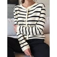 thumbnail image 4 of Women'S Round Neck Striped Cropped Knit Cardigan White &, 4 of 8
