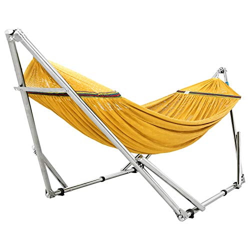 Tranquillo Adjustable Foldable Hammock Stand with Yellow Polyester Hammock Net 