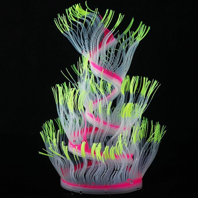 Acuario Pecera Artificial Silicona Coral Mar Anémona Agua Planta Paisaje Adorno Decoración Accesorio 50cm Amarillo