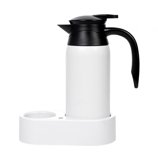 Taza para beber con calefaión para coche, tetera de viaje de 800ml de acero inoxidable con tapa sellada para hervidor de agua, tetera para hombre de Tetera blanca