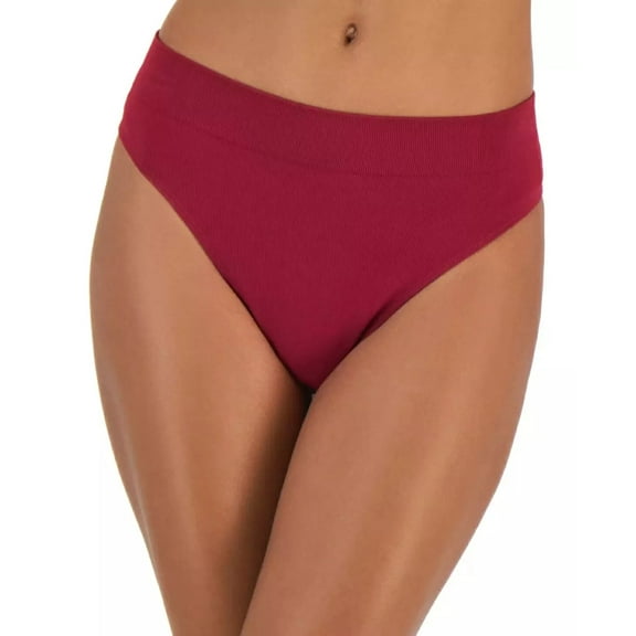 Jenni Women's Seamless Ribbed Hi-Cut Thong, Plum Tart XXL