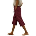 thumbnail image 2 of Weiqiqre Capri Pants for Women Cotton Linen Drawstring Elastic Waist Loose Wide Leg Cropped Pants with Pockets, 2 of 7