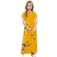 thumbnail image 4 of GERsome Girls Maxi Dress Short Sleeve Patchwork Floral Print Loose Casual Long Dress with Pockets for 4-14 Years Kids, 4 of 8