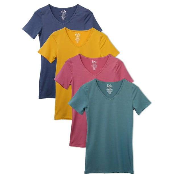 Kalon - Kalon Women's 4-Pack V-Neck T-Shirt Base Layer - Walmart.com ...