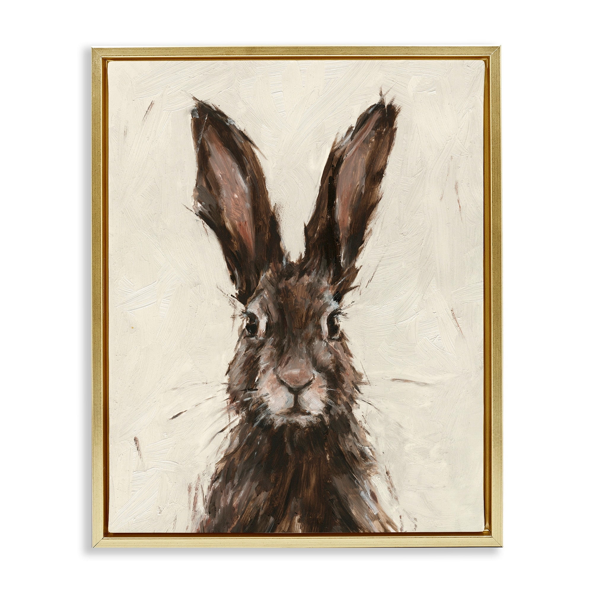 Stupell Industries Brown European Rabbit Hare Portrait Painting Metallic Gold Framed Floating Canvas Wall Art, 16x20, by Ethan Harper