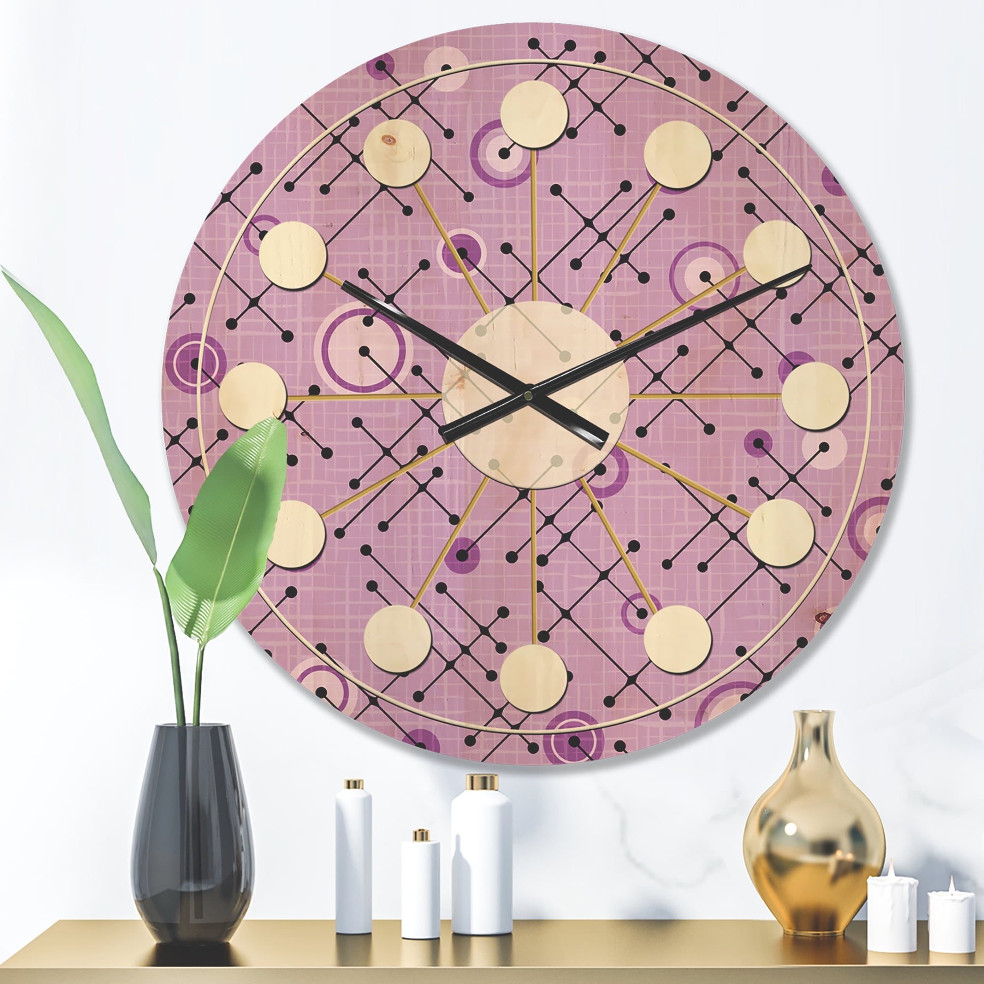 Designart '1950 Retro Pattern Shapes III' Mid-Century Modern Wood Wall Clock